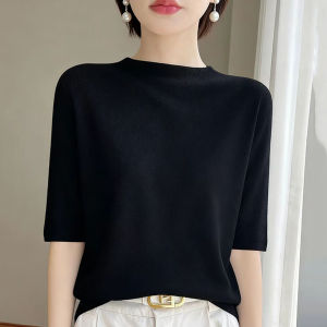 BAIWEISILI | Simple Short Sleeve Ice Silk Knit T-Shirt
