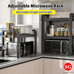 🇸🇬【SG stock】Adjustable Microwave Rack/ Adjustable Length and Height Non rusting Kitchen Storage Rack Oven Rack Kitchen Rack Shelf Kitchen Organiser