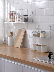 [COD]Wooden Wall Storage Rack  Punch-free Hanging Wall Shelf Home Wall Decor Wall Bookshelf Bathroom Organizer