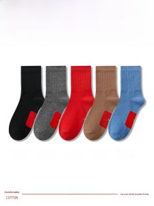JINGCHI | Zhuji Mens Cotton Socks Anti-Odor Mid-Calf Winter Thickened Pure Cotton Breathable Sweat-Absorbent Lucky Year Design 4 Pairs