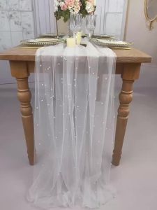 Khăn Trải Bàn Voan Trắng Thanh Lịch Cho Đám Cưới Chất Liệu Ren Mỏng Không Nhăn Nhẹ Bền Màu Trơn Trang Trí Bàn Ăn