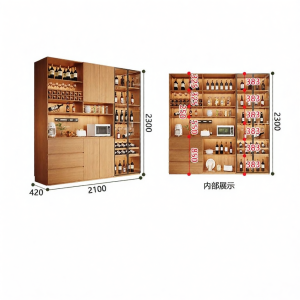 Custom Solid Oak High Sideboard Storage Cabinet With Glass Wine Storage