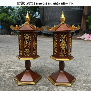 Đèn Thờ Mái Chùa màu Óc Chó gỗ Hương Đá kích thước cao 48 x 15 cm
