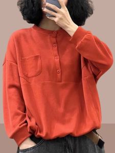 เสื้อสเวตเตอร์คอกลมแขนยาวหลวมๆ ผ้าฝ้ายแท้สำหรับผู้หญิง ฤดูใบไม้ผลิและฤดูใบไม้ร่วง เสื้อคลุมกันหนาวแบบสวมหัว ดีไซน์ใหม่ สำหรับคุณแม่วัยกลางคน