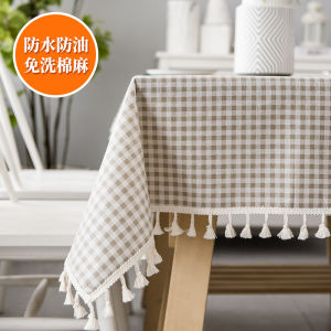 Nordic Style Cotton Linen Tablecloth Waterproof Oilproof No Wash Plaid Design Dining Table Student Desk  Style Cloth