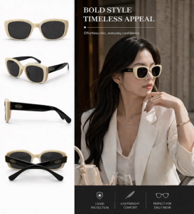 Ivory Noir Cat Eye Sunglasses – UV400 Bold Retro Cream Black Fashion Shades for Women