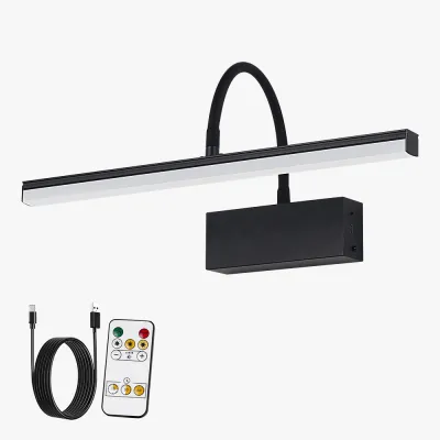 Rechargeable LED Wall Lamp Flexible Adjustable Wall Light Fixtures 40cm Internal Wall Sconce Wireless Picture Light Black