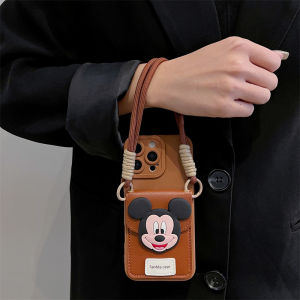 เคสโทรศัพท์มือถือแบบนิ่มลายการ์ตูน Mickey Mouse ของเกาหลีและญี่ปุ่น พร้อมกระเป๋าใส่เหรียญ สำหรับ Apple 16promax iPhone 17pro รุ่นใหม่ 15pro พร้อมสายรัด 13 สำหรับผู้ชายและผู้หญิง 14 ป้องกันการตกหล่น 12/11/xs