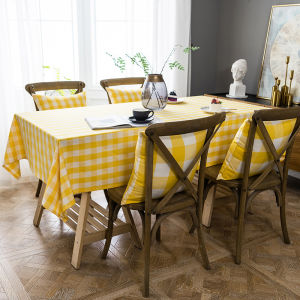 Classic Yellow Gingham Cotton Linen Fabric Pink Gingham Nordic Simple Modern Lace Edge Table Cloth Coffee Table Cloth