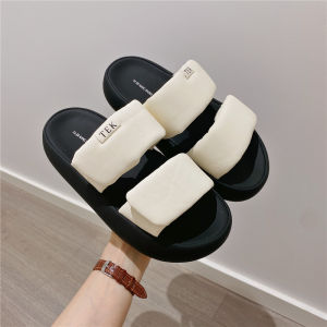 รองเท้าแตะส้นหนาแบบมีสายรัดข้างสำหรับผู้หญิง ฤดูร้อน 2025 สไตล์เกาหลี รองเท้าแตะแบบสวมสบายสำหรับกลางแจ้ง