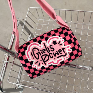 Trendy Japanese Style Dopaamine Womens Shoulder Crossbody Bag Chess Grid Pillow Underarm Bag Soft Velvet Casual Handbag