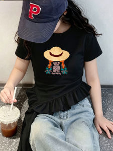 Printed Cotton Asymmetric Tassel T-shirt