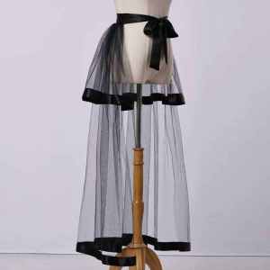 กระโปรงยาวปานกลางผ้าตาข่ายสำหรับผู้หญิง กระโปรงยาวคลุมเข่าแบบโปร่งใส กระโปรงทรงเอ กระโปรงทรงวินเทจ กระโปรงทรงคอตตอน