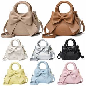 【Clearance Sale】 Women PU Bow Fashion Shoulder Bag Large Capacity Simple Crossbody Bag Detachable Strap Top Handle Bag for Outdoor Travel