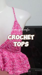 Crochet Bikini Top Yellow Orange Chekered Tan Brown with Bra Padding Inside