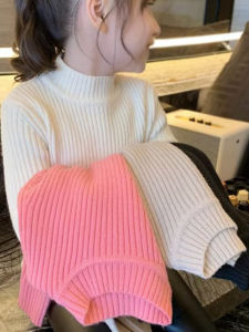 Girls Knitted Sweater Half High Collar Base Layer Shirt Autumn Winter New Style Childrens Soft Korean Version Pure Color Woolen
