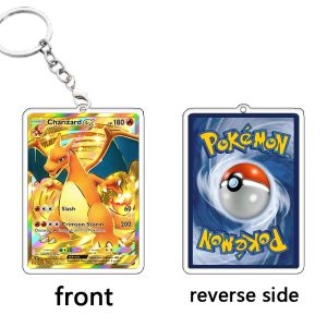Bandai | Ptcg Card Acrylic Keychain Exquisite Pocket Monster Eevee Student Squirtle Ex Keyring Backpack Bag Bulbasaur Decoration Gift