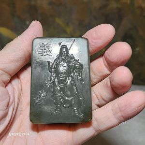 Premium Nephrite green caramel brown Guan Gong (Guan Yu) Jade belt buckle (with certificate)