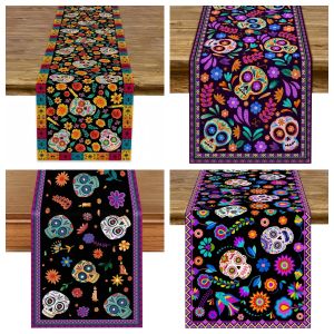 Mexican Day of the Dead Sugar Skull Floral Table Runner Party Kitchen Sideboard Dresser Fiesta Holiday Home Ornament