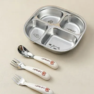 WODEBAIHUI | Children Divided Compartment Stainless Steel Tray