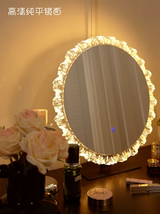 Zivon Acrylic Makeup Mirror With Light French Style Sun Flower Mirror 3 Color Led Vintage Vanity Mirror With Stand Adjustable Wall Decor Dresser Fill Light Face Mirror
