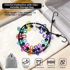 rosekey | Travel Foldable Non-slip Anti-wind Drying Rope with Clips