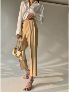 Paperlll Crossbody Stylish Texture Casual Suit Pants Womens Summer Cropped Drape Elegant Ol Work Clothing Cigarette Pants