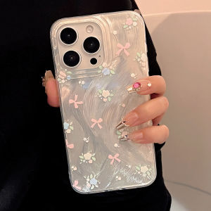 เคสโทรศัพท์มือถือ iPhone 17 pro Max ลายดอกไม้สีชมพูและฟ้าเล็กๆ ดีไซน์เก๋ไก๋ สไตล์นิ่งๆ หรูหรา สำหรับผู้หญิง