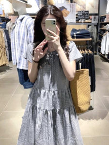 BIFEIMENG | French Retro Check Dress With Lace and Bow Details