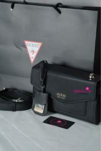 GUESS Black Structured Envelope Crossbody Bag with Signature Tag