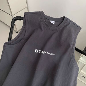 Mens Summer Sleeveless Vest Pure Cotton Sporty Loose Fit Outerwear Tank Top Breathable Comfortable round Neck Printed T-Shirt