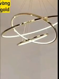 Đèn thả trần 3 Vòng Vàng Gold  trang trí nội thất 3 vòng to 40-60-80cm 3 chế độ màu ánh sáng 6500k/3000k/4000k