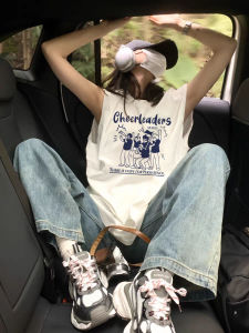 American Style Loose Tank Top Women Summer Outdoor Wear Work White Inner Match Pure Cotton Sleeveless T-Shirt Fitness Sports Upper Apparel