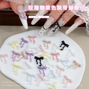 เครื่องประดับเล็บ DIY Macaron Color Butterfly Bow Resin Soft Sculpture สร้อยคอแฟชั่น รูปตัวอักษร ของตกแต่งเล็บสุดเก๋