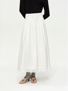 DUSHU | Gathered Lace Trim Stretch Waist Half Skirt