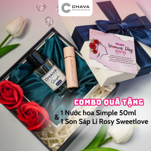 Combo Hộp quà tặng - hộp 1 nước hoa SIMPLE 50ML  1 SON SÁP LÌ ROSY SWEET LOVE - CHAVA