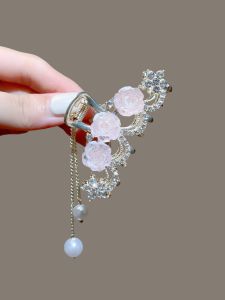 กิ๊บติดผมรูปฉลามประดับเพชรประดับดอกชาติพร้อมโบว์สำหรับผู้หญิง สไตล์เกาหลี ชุบเงิน ชุบทอง ชุบสีทองแดง ชุบสีทอง