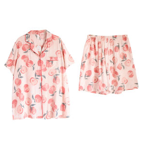 เสื้อชั้นในผู้หญิงไซส์ใหญ่พิเศษ ผ้าไหมคอตตอน แขนกุด ชุดนอนลายทาง ชุดอยู่บ้านฤดูร้อน เสื้อคลุมคาร์ดิแกน กระโปรงสั้น