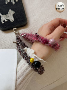 SoftServe Plush Beaded Wristlet Lanyard Anti-Loss Phone Strap Candy House Pattern Digital Accessories Mobile Phone Chains