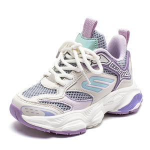 Kids Sneakers Girls Boys Cool Fabric Hollowed-out Honey Purple Sports Shoes Velcro Anti-skid 27-38 Flexible New Fashion Style Durable Nursery Casual Shoe Comfy Leisure Kindergarten Primary School Students Preschooler Infants Cute Children Running Footwear