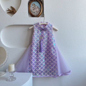 Girls Summer Childrens Day New Purple Qipao Princess Dress