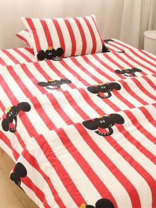 Red Stripe Baby Elephant Fitted Sheet One-Piece Pure Cotton Mattress Cover Mattress Dust Cover All-Inclusive Cotton Bed Sheets Can Be Equipped with Three Or Four Piece Suit