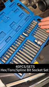 GripLynkey 🧩40pcs Torx Hex Star Spline Bit Socket Set with Blue Plastic or Red Metal Case for Auto Repair