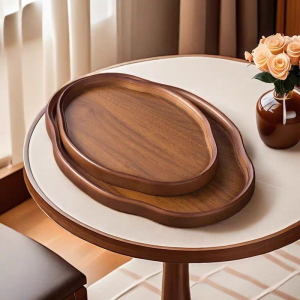 Wooden Decorative Serving Tray for Coffee Table and Home Decor Fruit Platter Decor Trays Serving Ware Food Dish Serving Platters