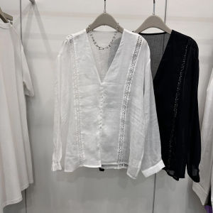 Shalldoer | Áo Thun Mỏng Dễ Thương Cổ V Đai Xích Phù Hợp Mùa Hè