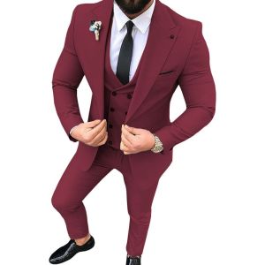 3PCS Mens Tuxedo Suits Set with Peak Lapel Blazer Double Breasted Vest And Pants for Wedding And Business Casual Occasions