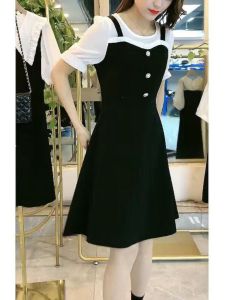 Waist-Tight French Style Temperament Dress Womens Summer Womens Clothing 2024 New Arrival Small Height Fake Two-Piece Halter Skirt