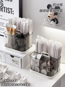 Large Capacity Straw Storage Box Capsule Coffee Milk Tea Bar Tray Desktop Organizer Rack Rectangular Plastic Storage Bin