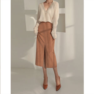 PIAOYA | Front Slit Straight Pencil Skirt