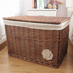 Large Willow Wicker Storage Box with Lid for Home Bedroom Wardrobe Restaurant Kitchen Living Room Balcony Study Childrens Room Entrance Hall Dormitory